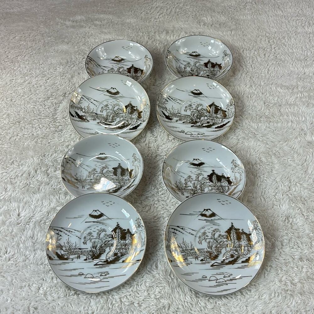 Vintage Kutani KUT109 Japanese Saucer and small bowl set - 8 piece